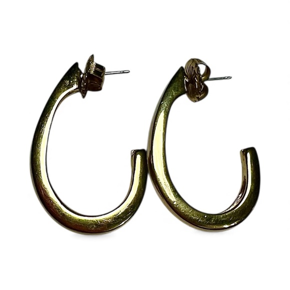 14K GP Gold Hoop Earrings – Classic Teardrop Shape, Elegant Vintage Stud Hoops - Picture 3 of 4